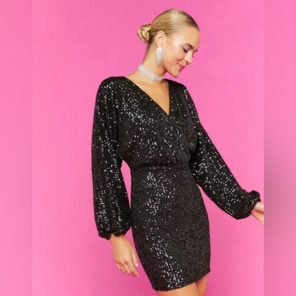 Sequin Surplice Mini Dress - Picture 1 of 7